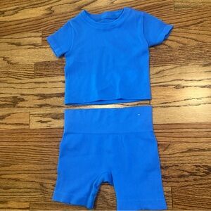 GB Girls Athletic Set Size 7/8 Shorts and Top Crop Blue Ribbed Active Wear EUC